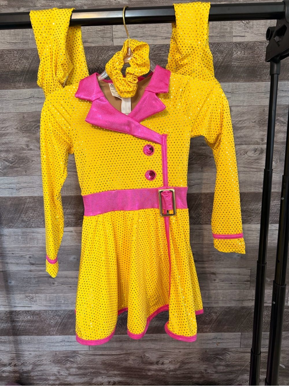 Girls' Yellow and Pink Sequin Dance Costume with Belt -